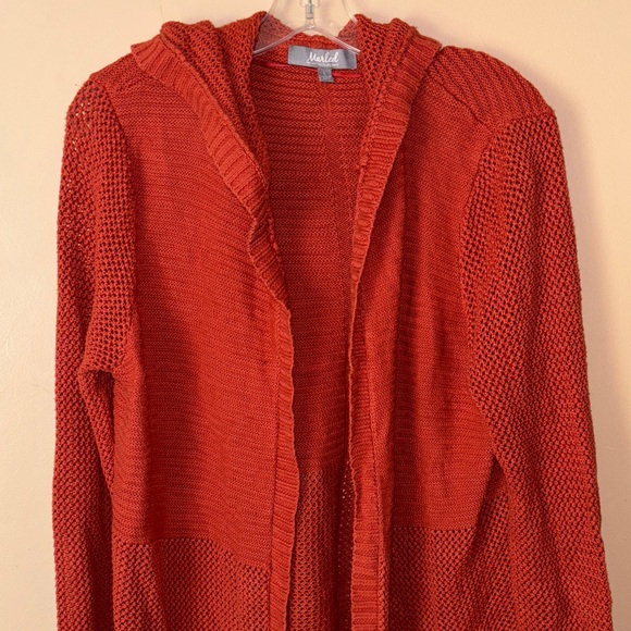 Marled Vibrant Rust Hooded Cardigan L - Picture 1 of 6